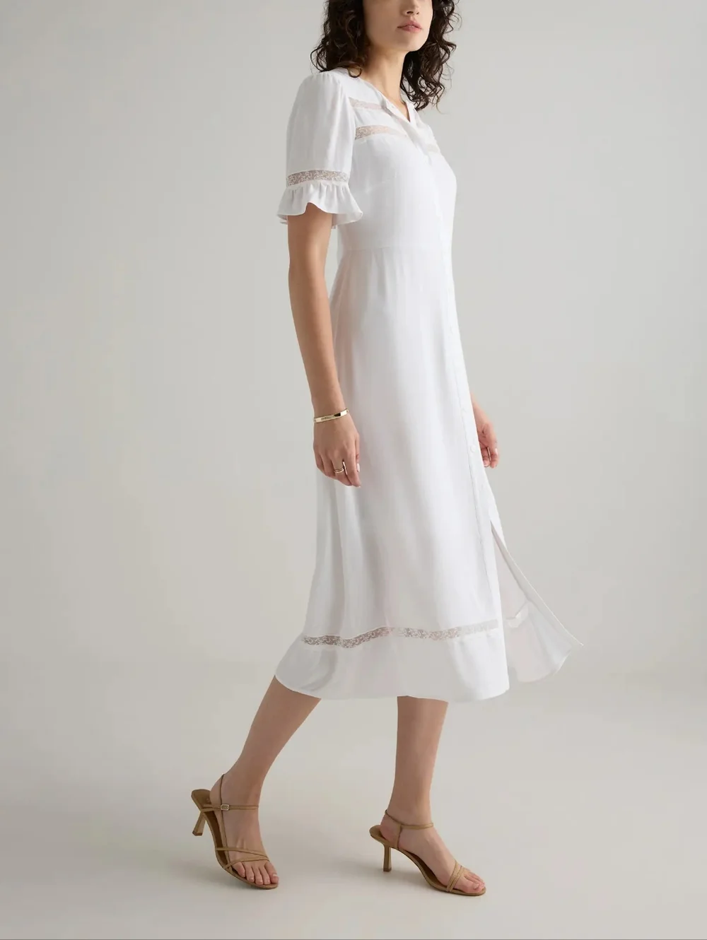 Quince Lightweight Crepe With Lace Insert Midi Dress Ivory NWT - Picture 3 of 4